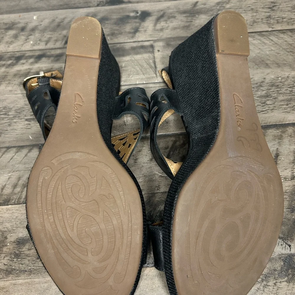 Clark’s Artisan Laser Cut Leather Wedge Sandals